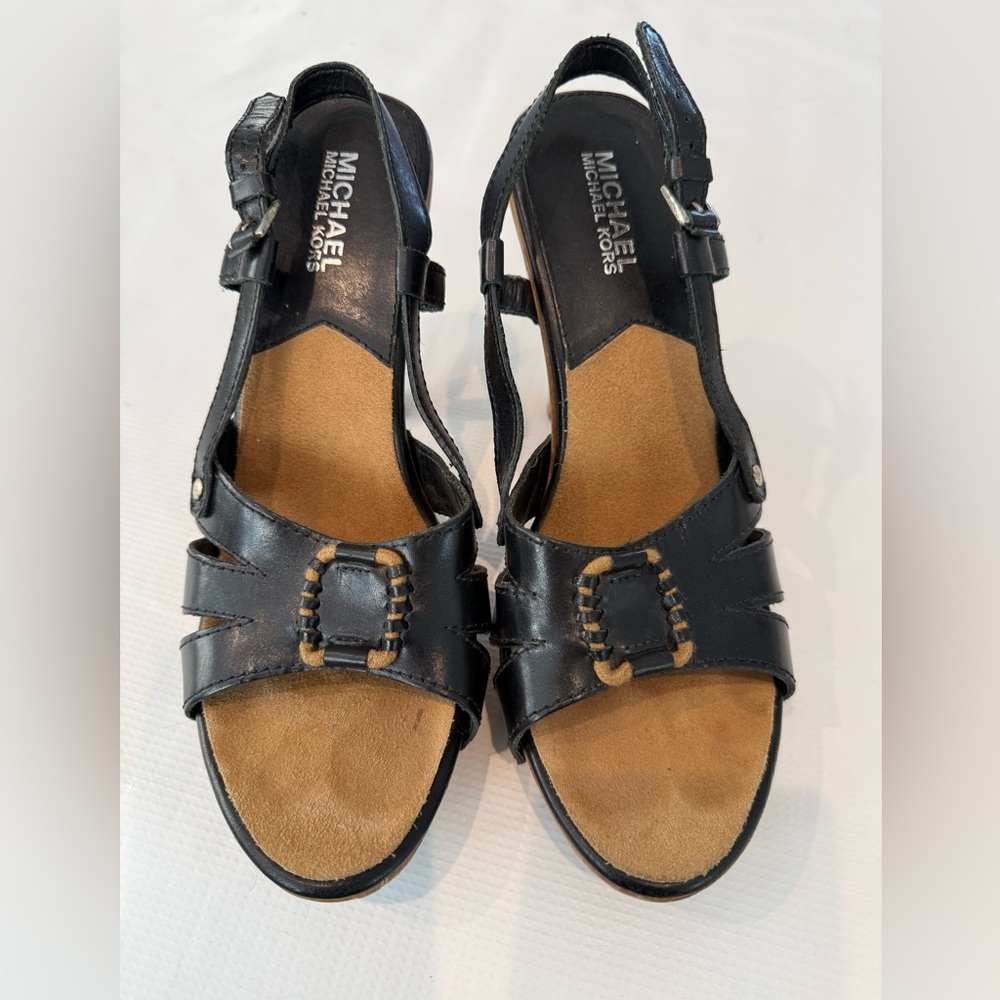 Vintage Michael Kors Black Leather Wedge Sandals